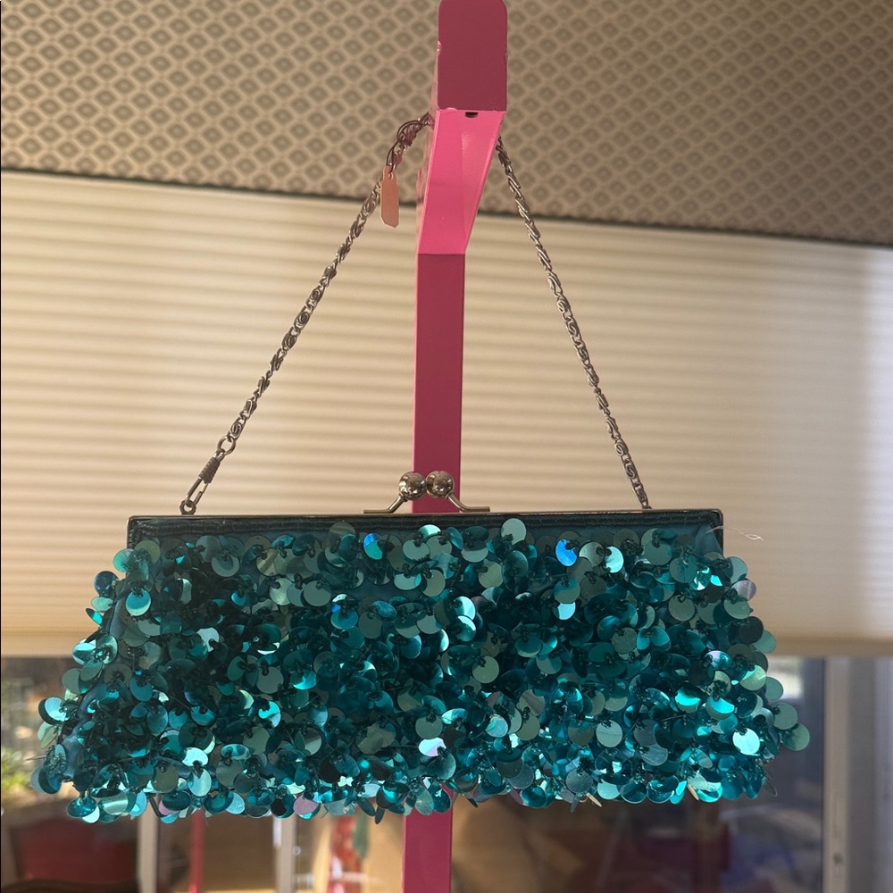 Sequin Embellished Blue Clutch